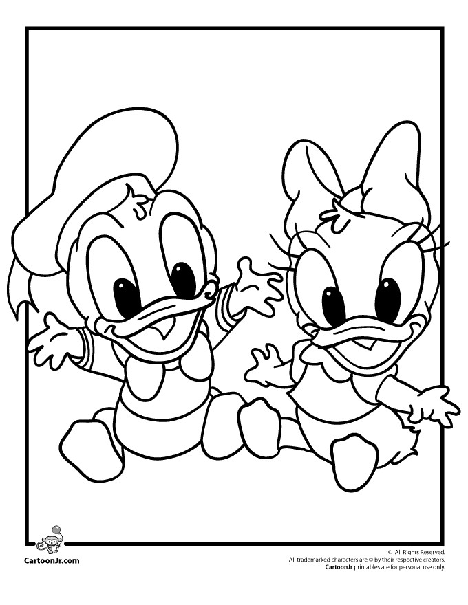 Disney Baby Coloring Pages
 Donald and Daisy Duck Baby Disney Coloring Pages
