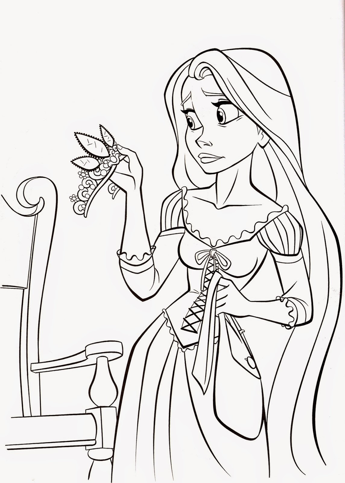 Disney Princess Coloring Pages For Kids
 Beautiful princess holding a crown Free printable coloring