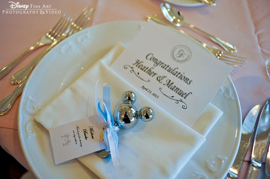 Disney Wedding Favors
 Classic place setting with a sweet Mickey Mouse bottle