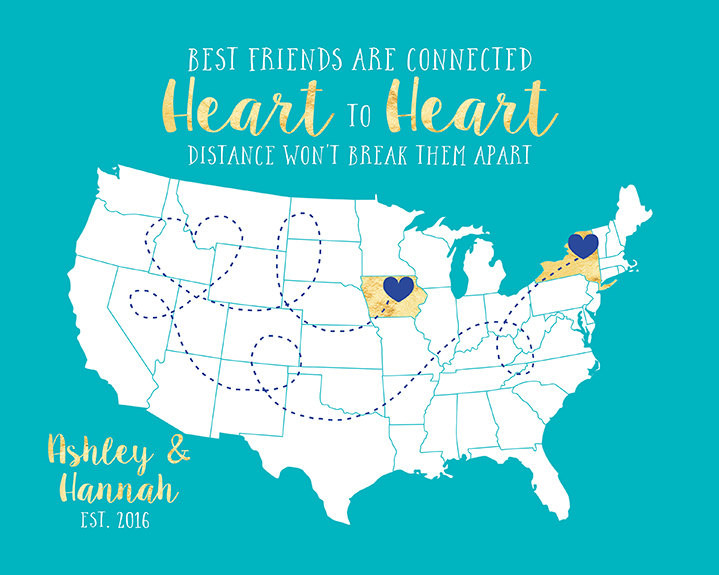 Distance Friendship Quotes
 Gift for Best Friend Long Distance Friendship Quote Map