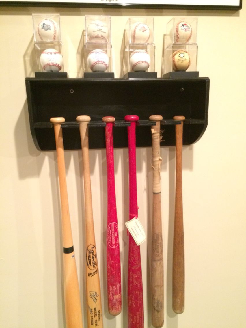 DIY Bat Rack
 Homemade Bat Rack with Baseball Display Shelf front view