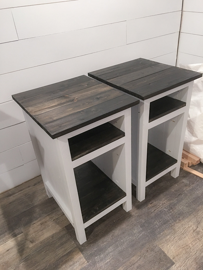 DIY Bedside Table Plans
 Planked Wood Bedside Table with Shelves