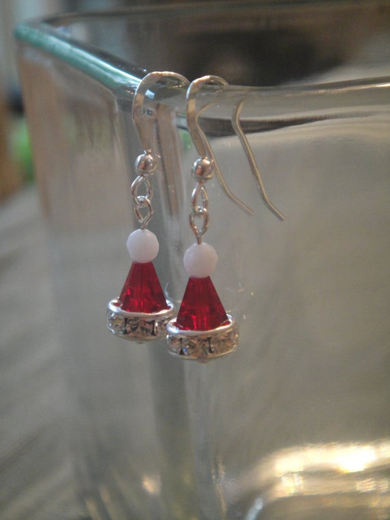DIY Christmas Jewelry
 Swarovski Crystal Santa hat earrings by acalabro18 on Etsy