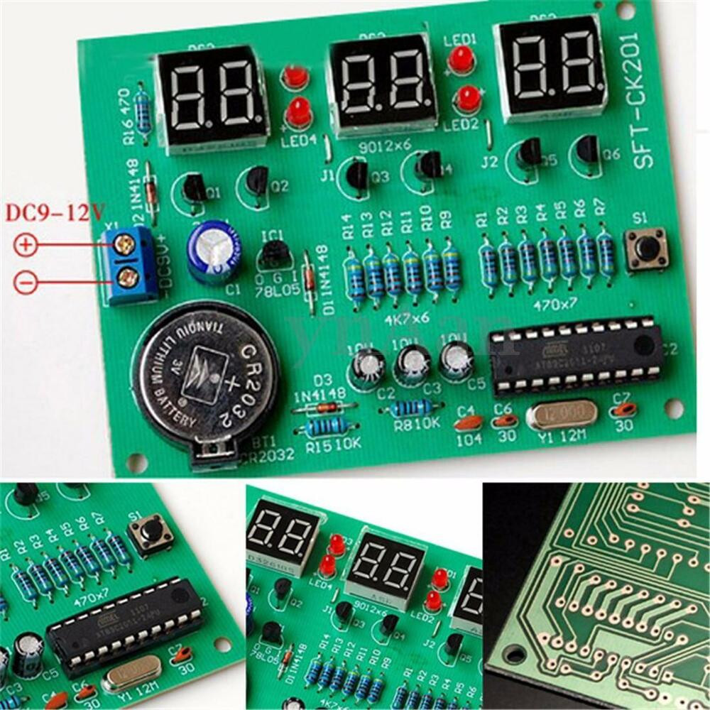 DIY Digital Clock Kit
 9V 12V LED Electronic Clock Parts AT89C2051 6 Digital