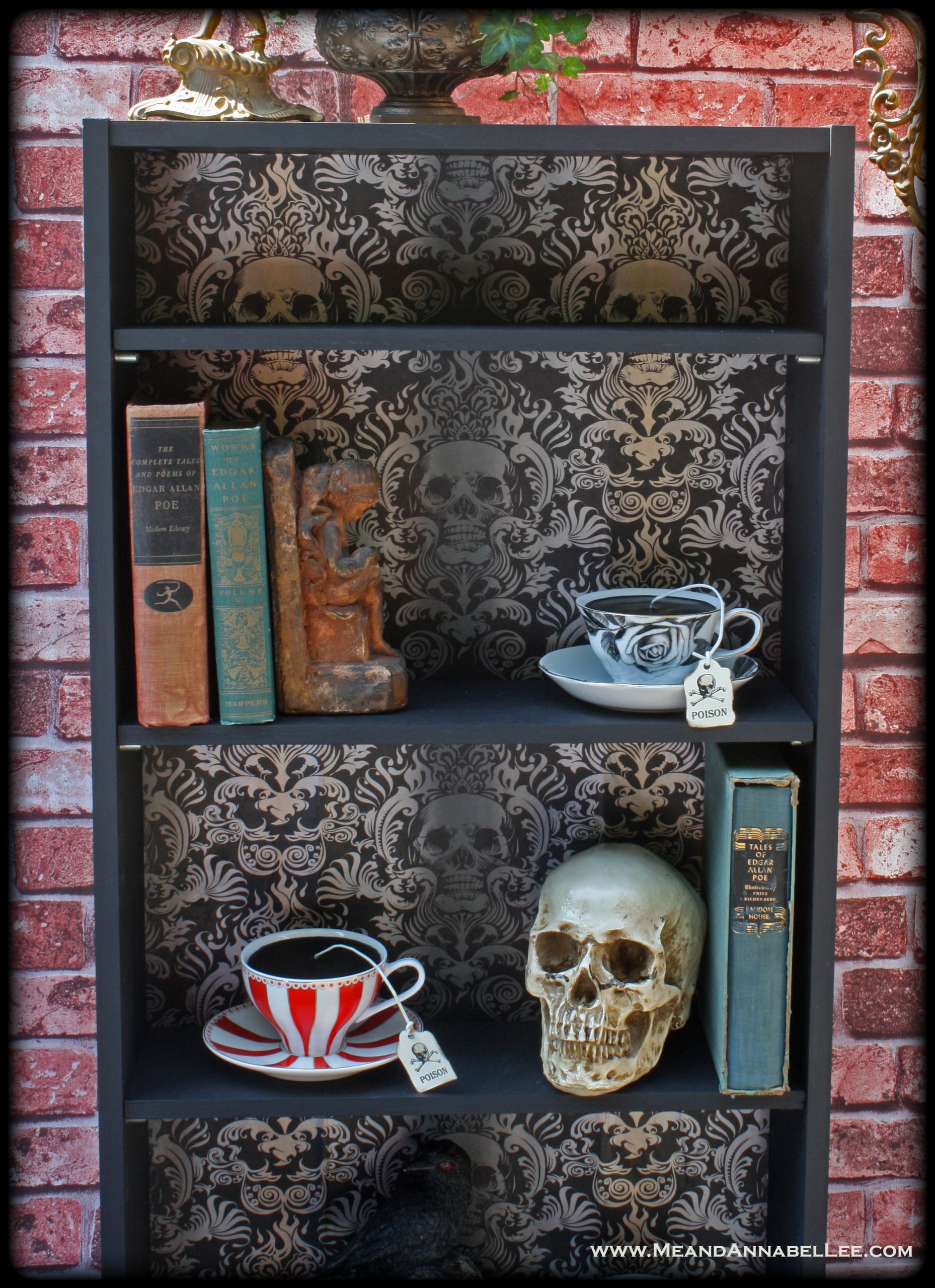 DIY Gothic Home Decor
 DIY Gothic Skull Bookcase Wallpaper Crafts