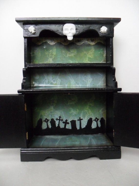 DIY Gothic Home Decor
 Gothic Display Cabinet with Skeleton theme by Nacreous