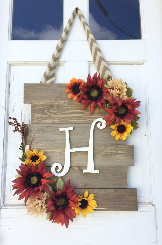 DIY Home Decorations Crafts
 Customizable Fall Sunflower Door Hanger by ChicSleek on
