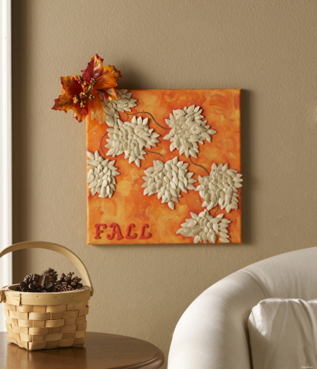 DIY Home Decorations Crafts
 painting for fall maple leaves made with pumpkin seeds