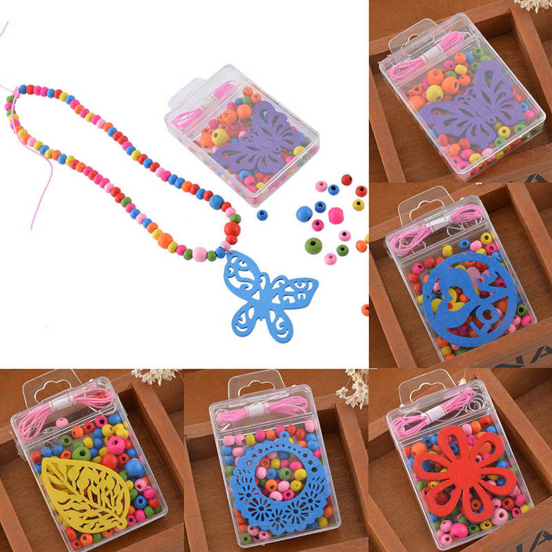 DIY Kits For Girls
 1Box Colorful Wood Beads Kit Necklace Bracelet DIY Kids