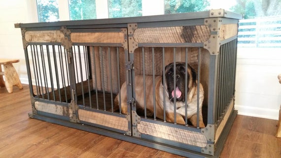DIY Large Dog Crate
 Extra Rustic Industrial Dog Kennel Dog Crate Riveted
