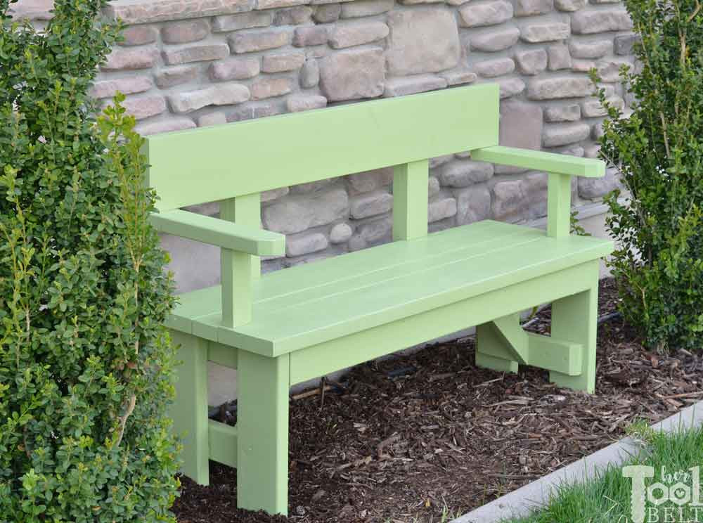 DIY Outdoor Bench With Back
 DIY Wood Bench with Back Plans Her Tool Belt