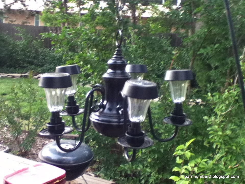 DIY Outdoor Chandelier With Solar Lights
 Barnnumber2 DIY solar wall sconce and garden chandelier