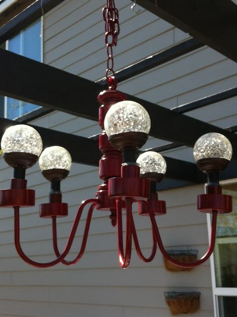 DIY Outdoor Chandelier With Solar Lights
 Freckle Face Girl DIY solar thrifted patio chandelier
