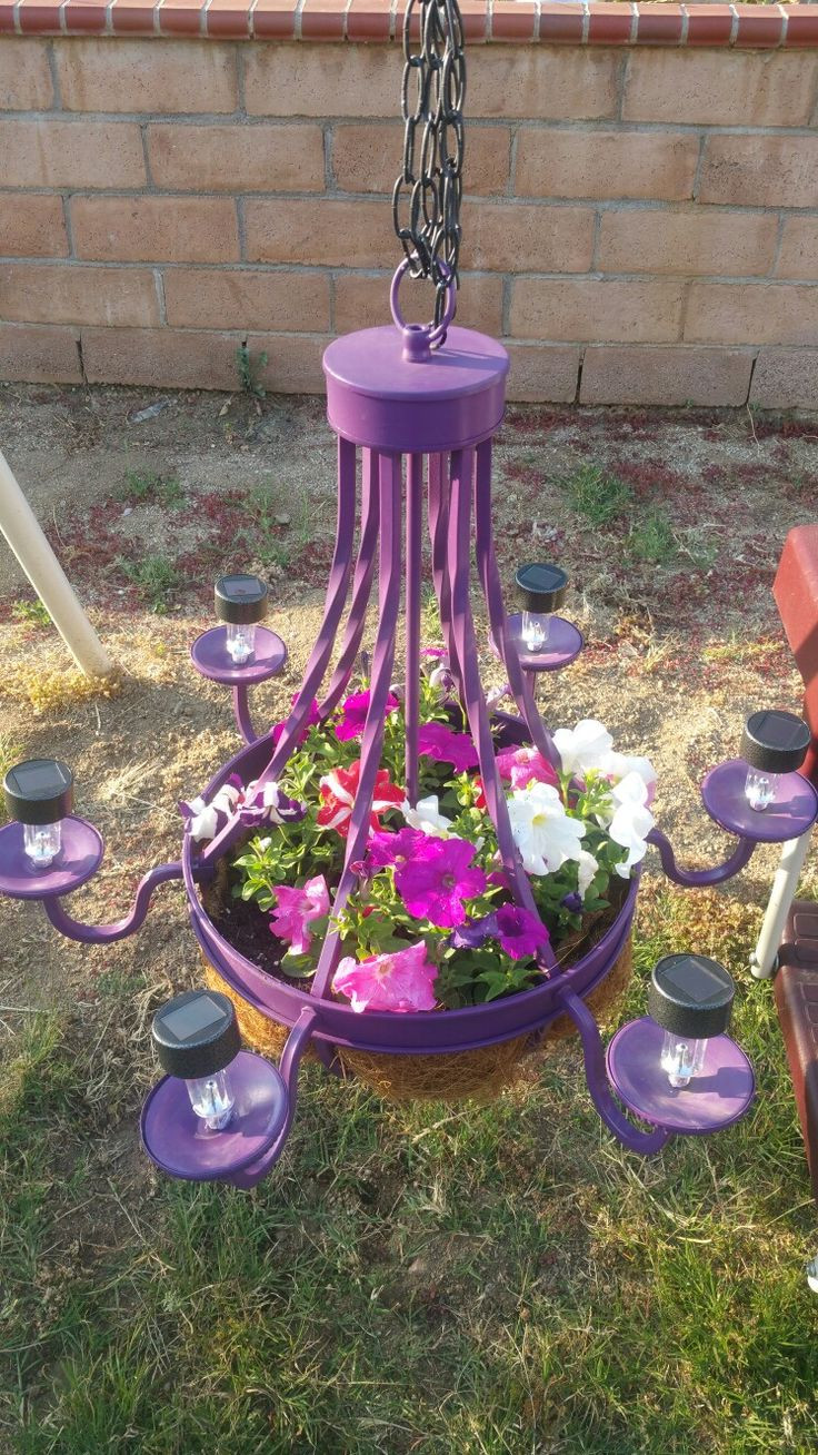 DIY Outdoor Chandelier With Solar Lights
 17 Best images about Glass Art and Yard art on Pinterest