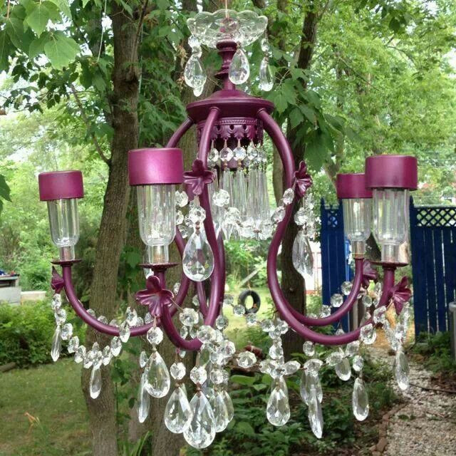 DIY Outdoor Chandelier With Solar Lights
 Upcycled chandelier with solar lights for garden
