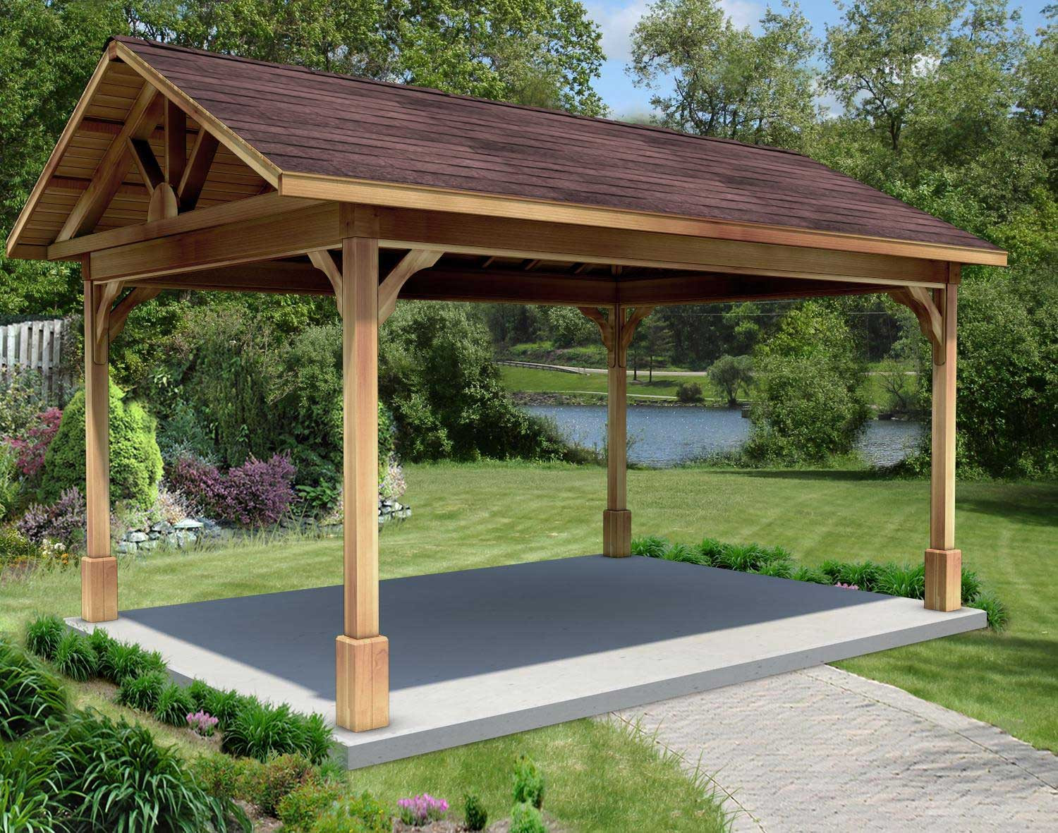 DIY Outdoor Pavilion
 Red Cedar Gable Roof Open Rectangle Gazebos with 6 12 Roof