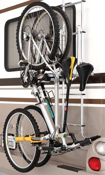 DIY Rv Ladder Bike Rack
 Bikes are held securely on the RV Ladder Mounted Rack with