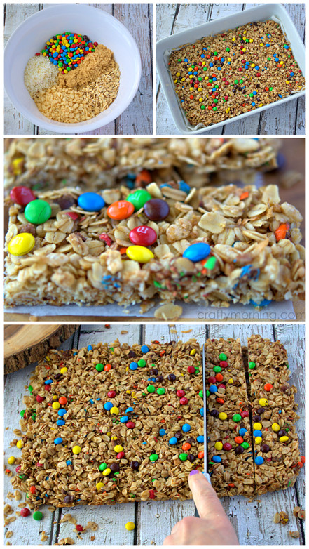 DIY Snacks For Kids
 Homemade mini m&m granola bars for a kids snack I LOVE
