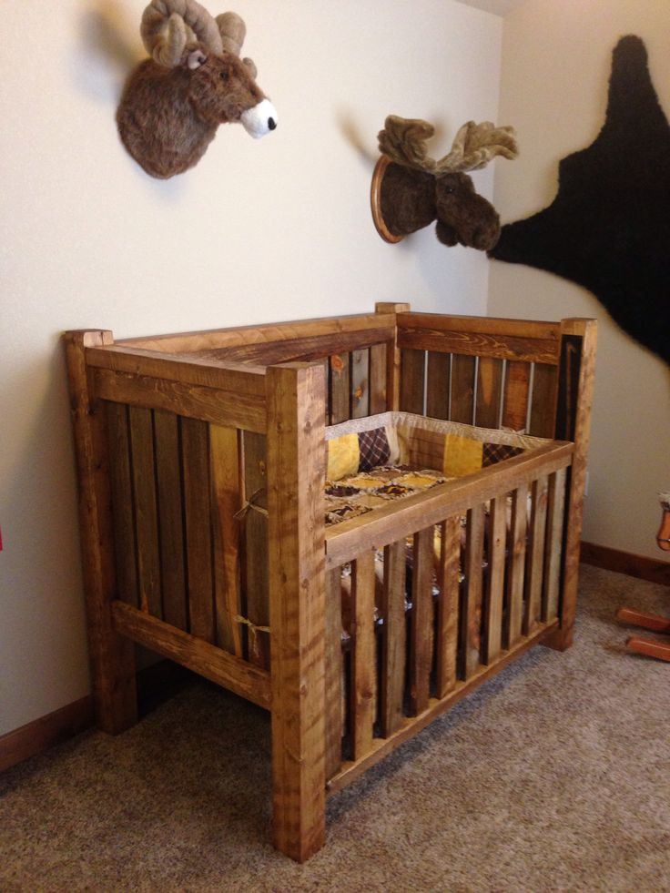 DIY Toddler Bed From Crib
 Rustic baby crib and hunting lodge bedroom