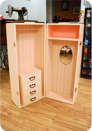 DIY Wardrobe Box
 doll box wardrobe made from 2 wooden boxes from Hobby