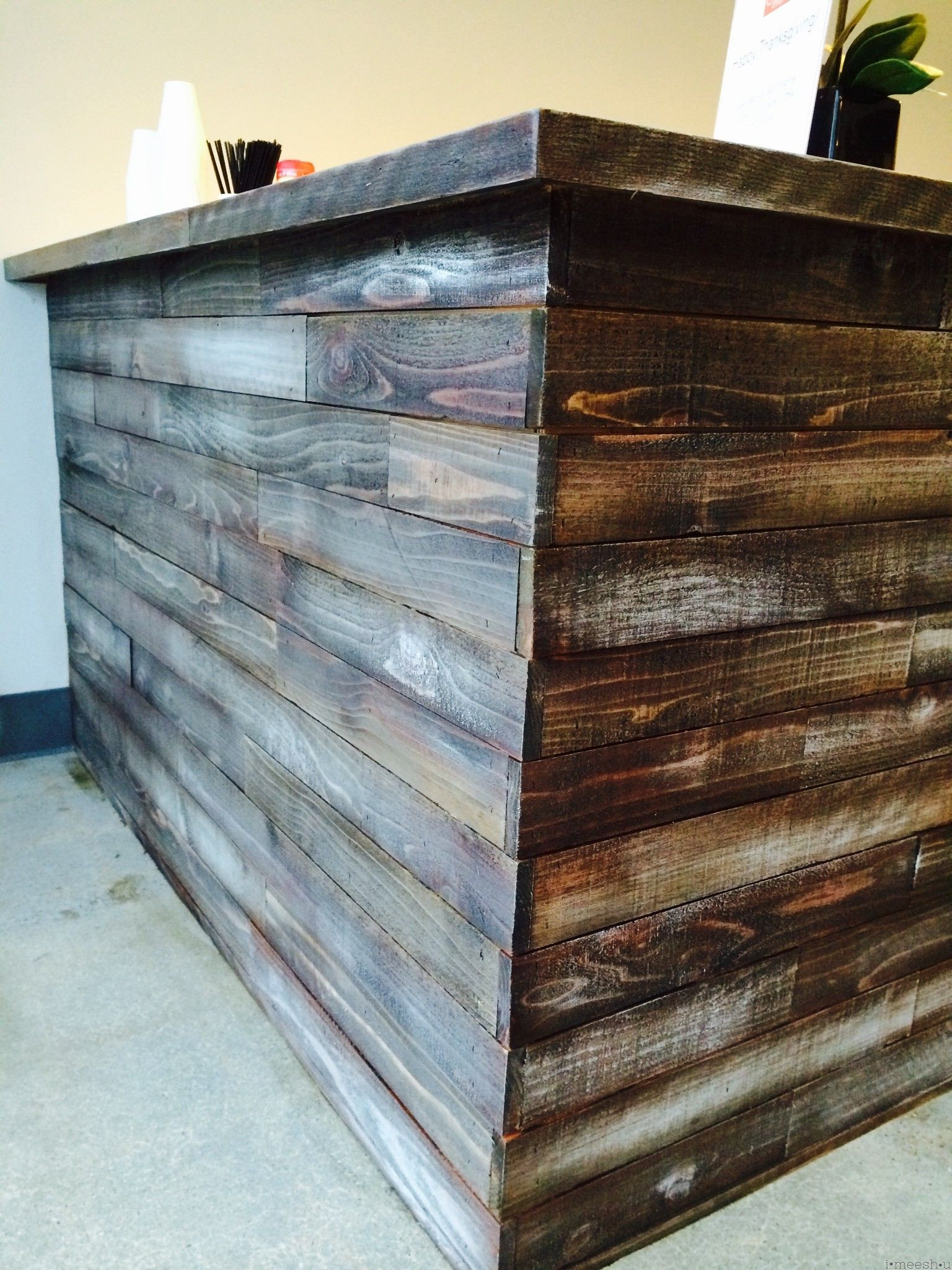 DIY Weathered Wood Stain
 rustic weathered wood bar close up detail Bar