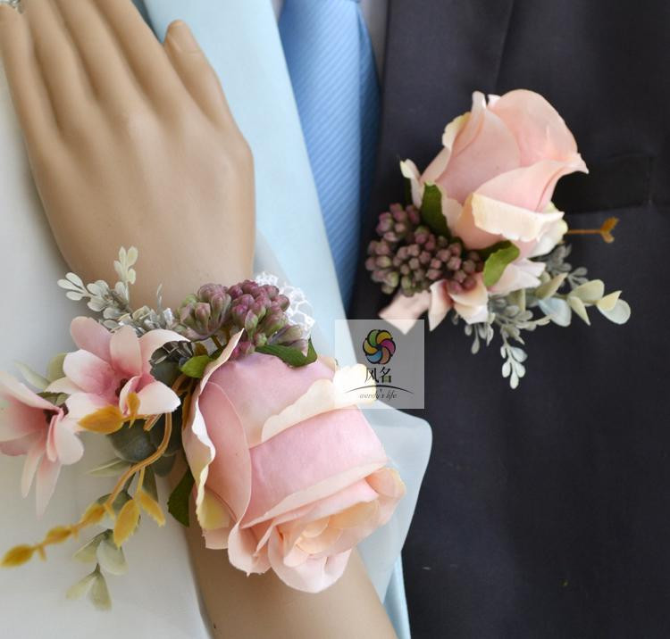 DIY Wedding Corsages
 Baby Pink Artificial Rose Wedding Best Man Groom
