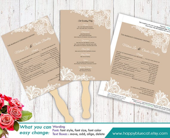 DIY Wedding Fan Templates
 DiY Printable Wedding Fan Program Template Instant Download