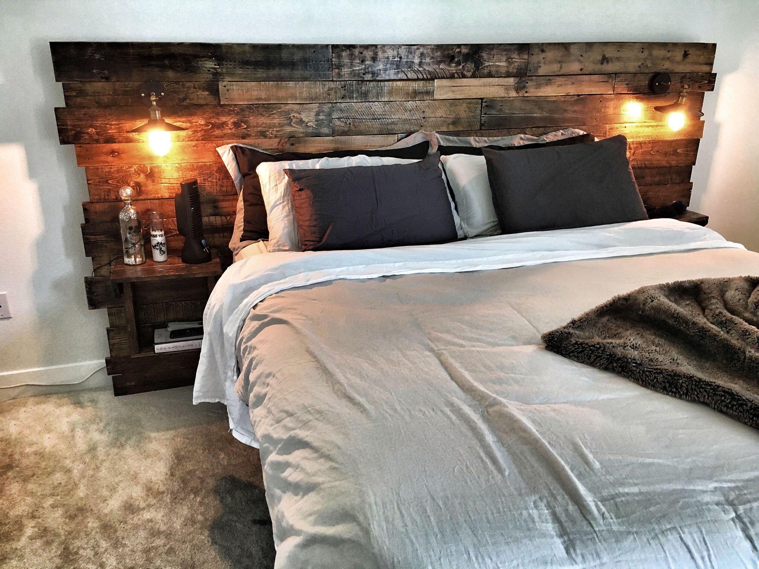 DIY Wood Headboard With Shelves
 Custom King Size Headboard with built in lights and