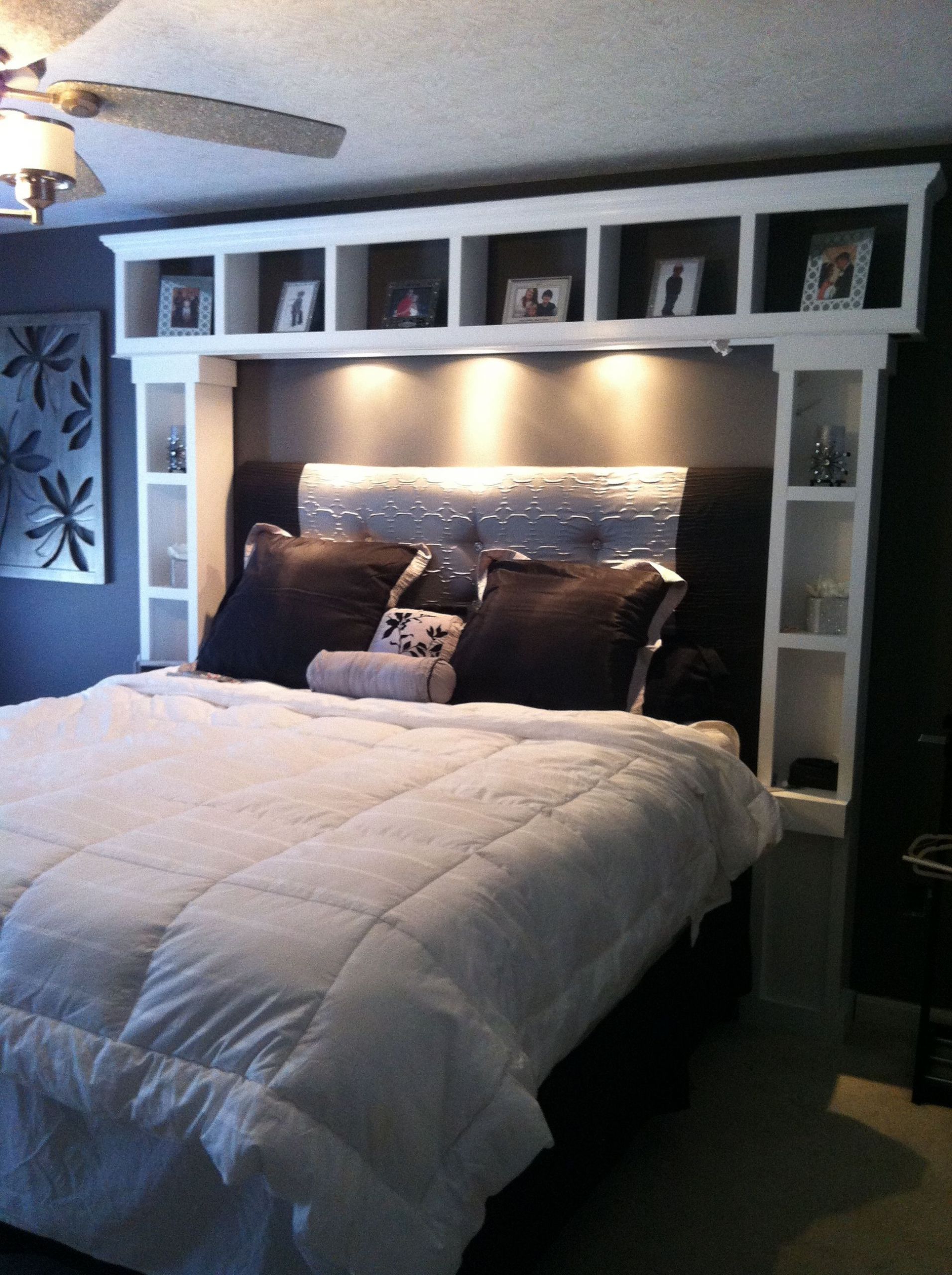 DIY Wood Headboard With Shelves
 DIY bed I want these shelves its like our headboard