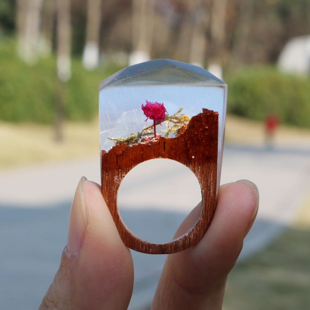 DIY Wooden Ring
 Fimme 2018 Designer Wooden Ring with Rose Blossom DIY Ring