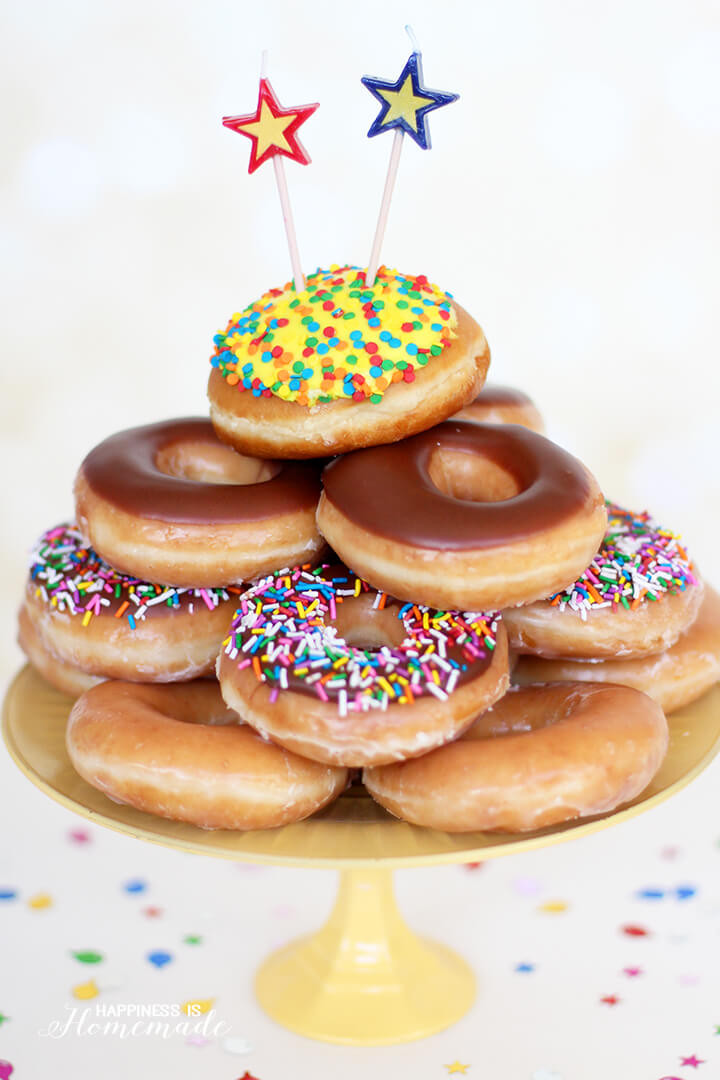 Donut Birthday Cake Recipe
 Krispy Kreme Donut Birthday Cake Happiness is Homemade