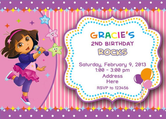 Dora Birthday Invitations
 Dora Rocks Birthday Invitations by WittyParties on Etsy