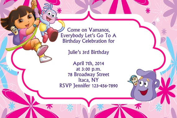 Dora Birthday Invitations
 Items similar to Girls Dora The Explorer Printable