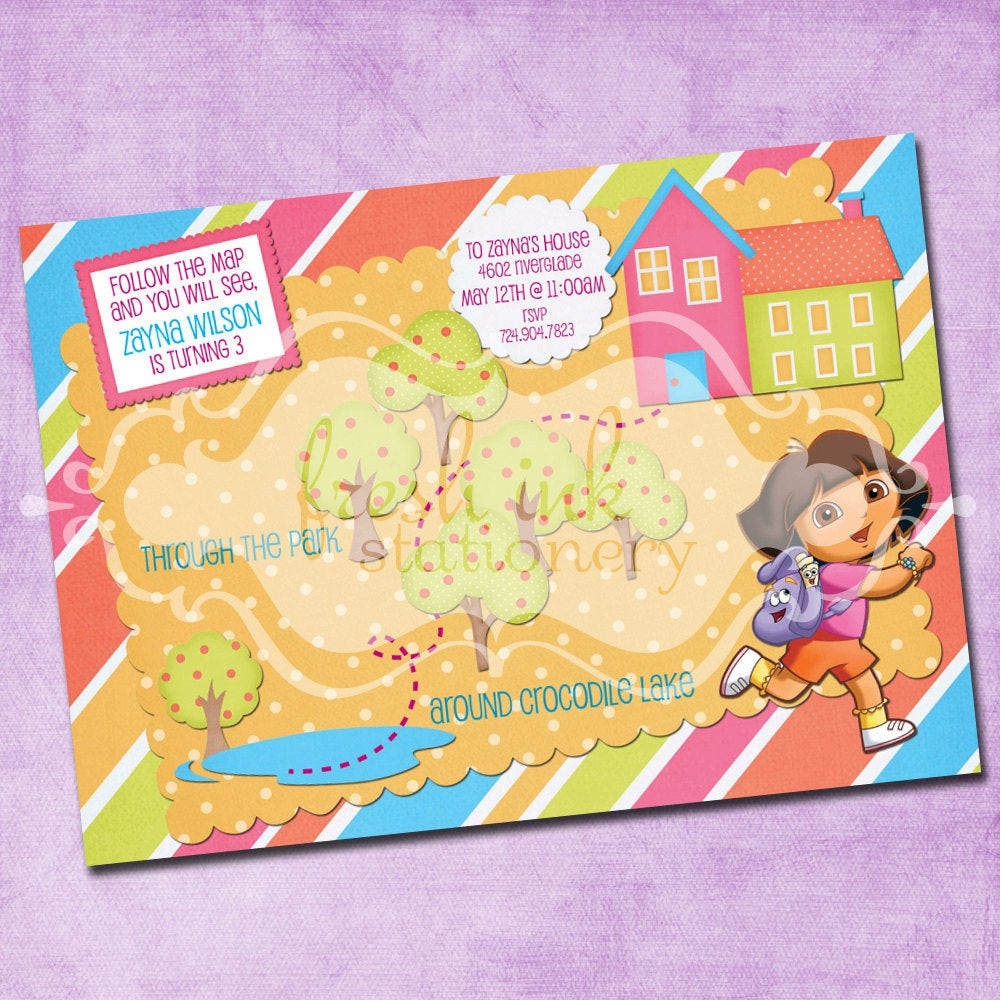Dora Birthday Invitations
 Dora s Map Birthday Invitation