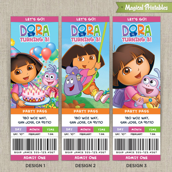 Dora Birthday Invitations
 Personalized Dora the Explorer Birthday Ticket Invitation Card