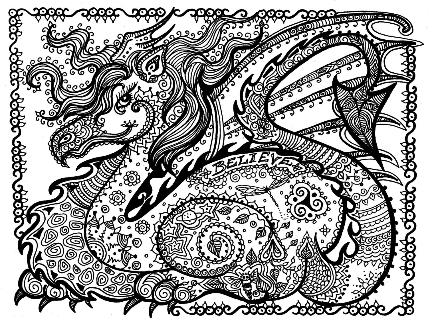 Dragon Coloring Pages Free Printable
 Printable Coloring Page DRAGON Instant Download Pay and Color