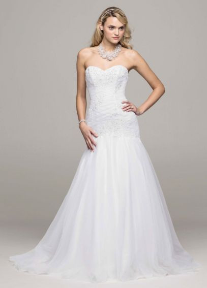 Drop Waist Wedding Gown
 Petite Tulle Wedding Dress with Beaded Drop Waist Davids