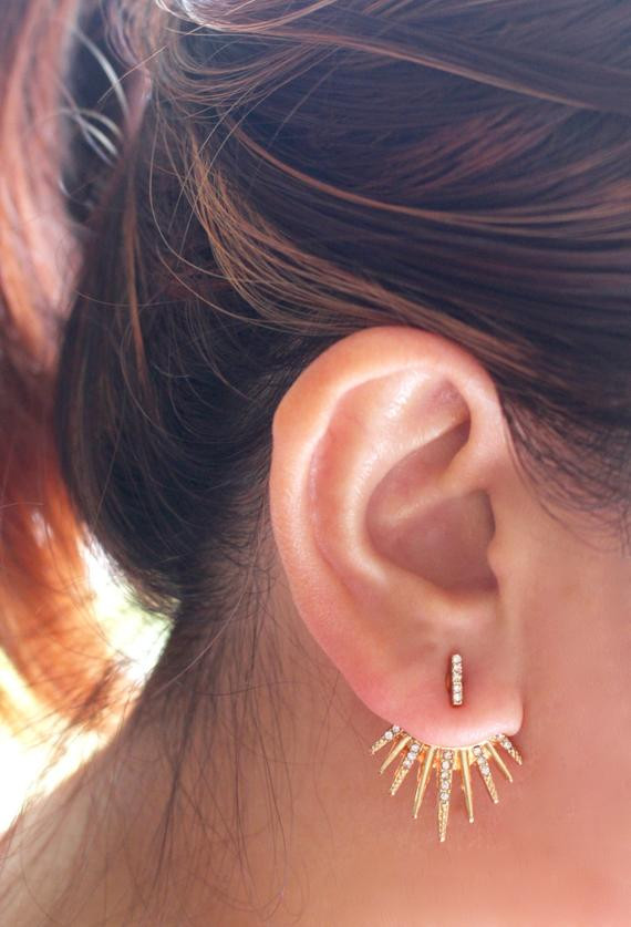 Ear Jacket Earrings
 Gold Ear Jacket Ear Jacket Earrings Ear Cuff Crystal by