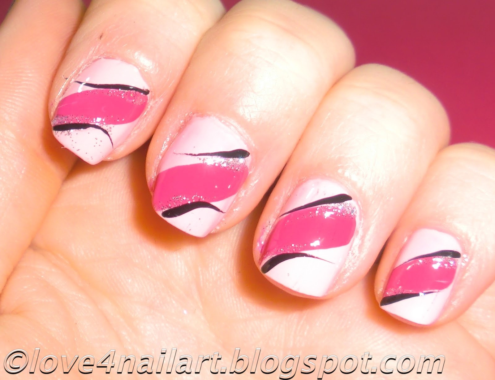Easy Short Nail Designs
 Love4NailArt EASY Pink Nail Art Design 4 Short Nails