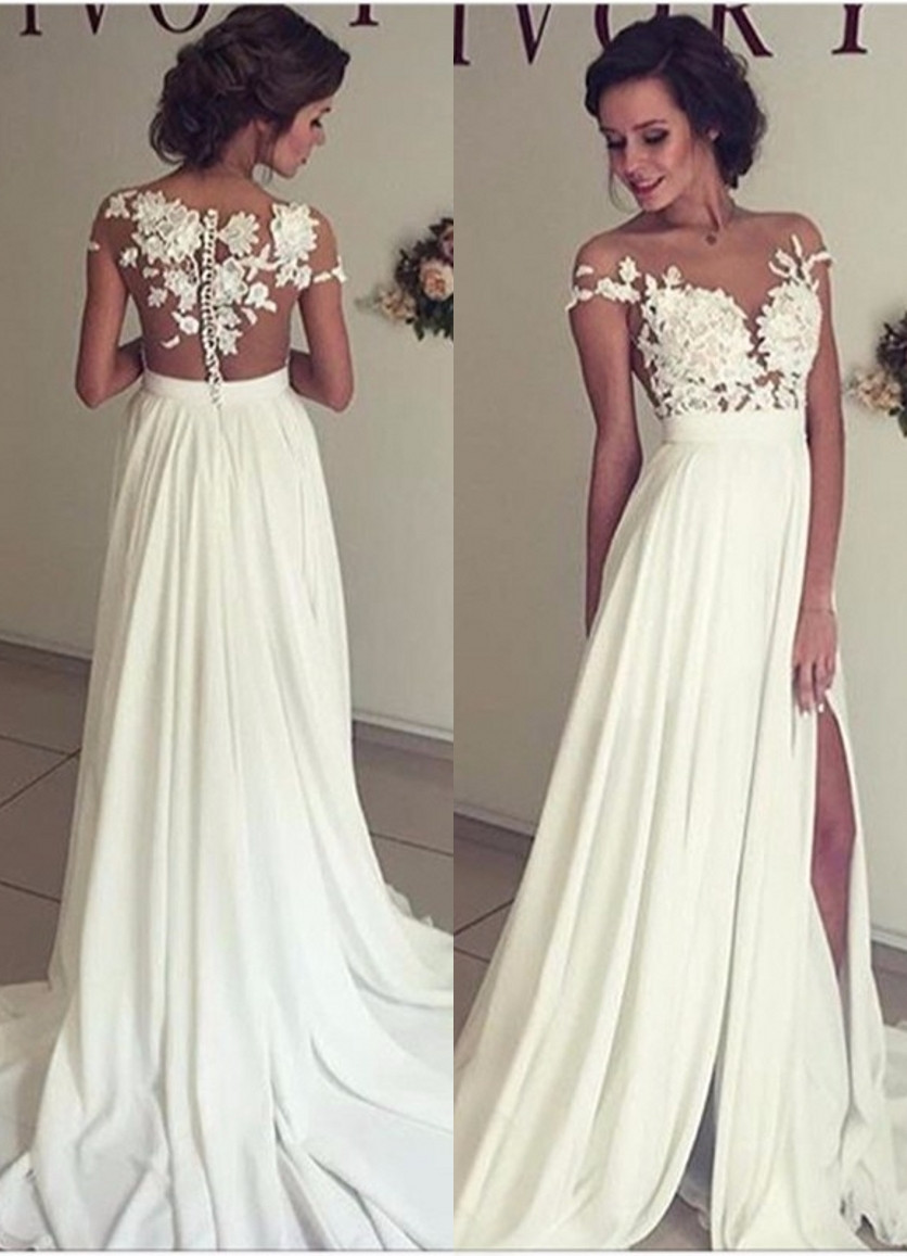 Elegant Wedding Gown
 Elegant Lace Appliques 2017 Wedding Dress Long Chiffon