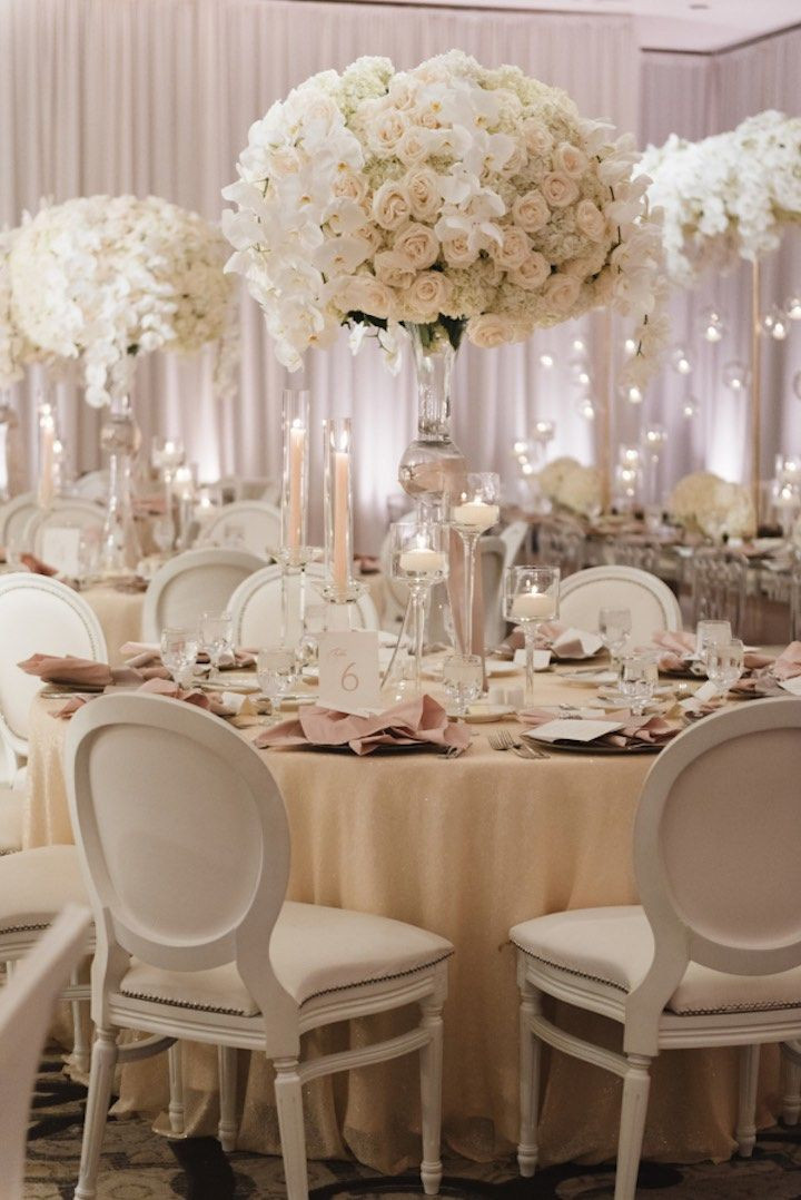 Elegant Wedding Table Decorations
 All White Glamour in California Wedding