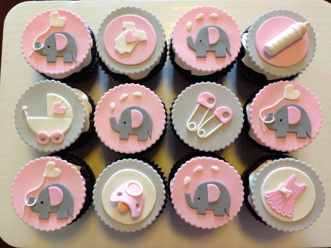 Elephant Baby Shower Cupcakes
 Pink and grey elephant cupcakes for baby shower