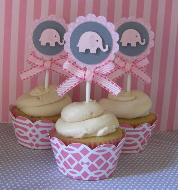Elephant Baby Shower Cupcakes
 Items similar to Pink Elephant Cupcake Toppers on Etsy