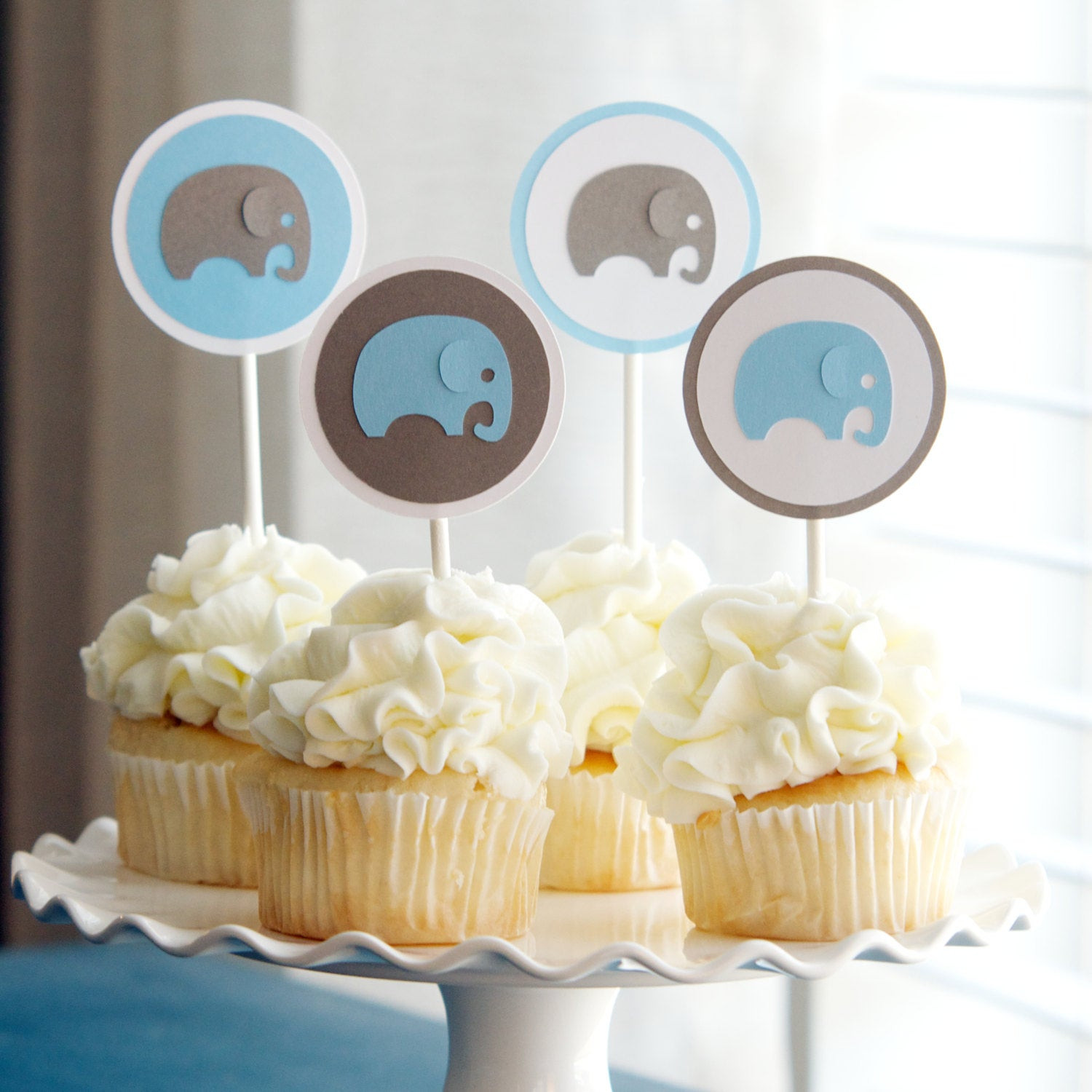 Elephant Baby Shower Cupcakes
 Baby Shower Decoration Boy Elephant Cupcake by sparkanddelight