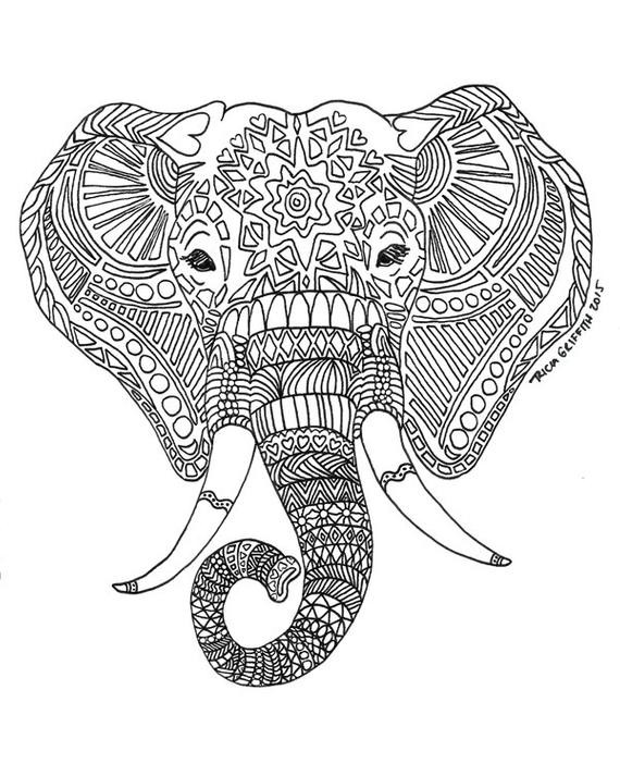 Elephant Coloring Book For Adults
 Items similar to Printable Zen Critters "Sun Elephant
