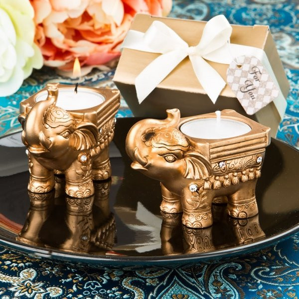 Elephant Wedding Favors
 Gold Good Luck Indian Elephant Candle Holder