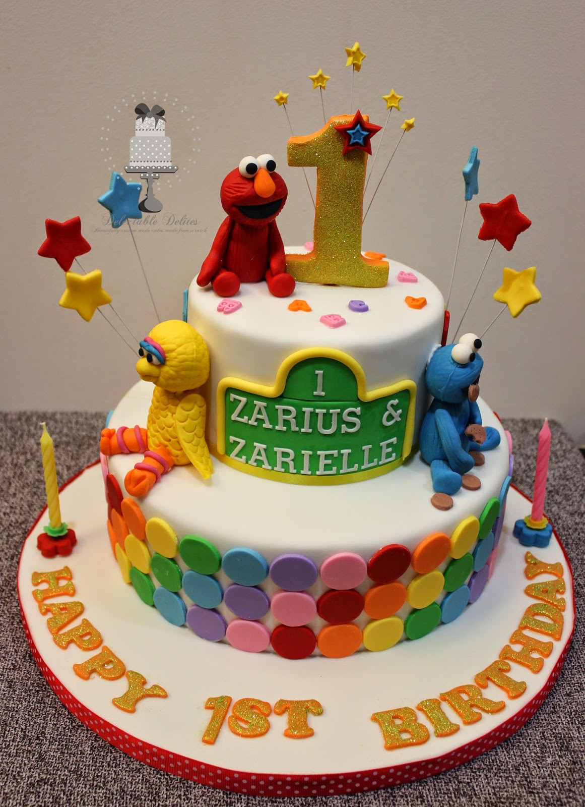 Elmo 1st Birthday Cake
 Delectable Delites Elmo and friends cake for Zarius