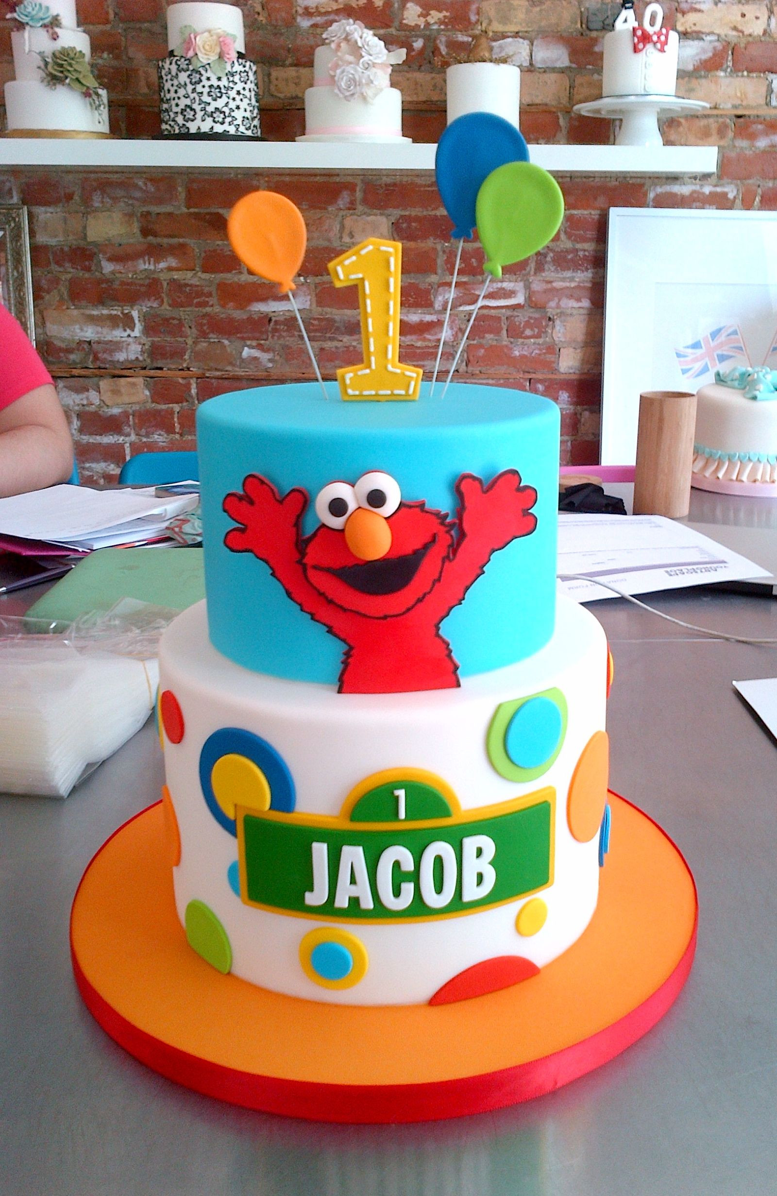 Elmo 1st Birthday Cake
 Elmo Surprise Birthday Cake Balloons Sesamestreet Blue