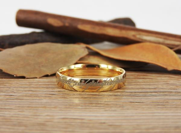 Elvish Wedding Rings
 Handmade Gold Filled Dome Custom Your words in Elvish Tengwar Wedding