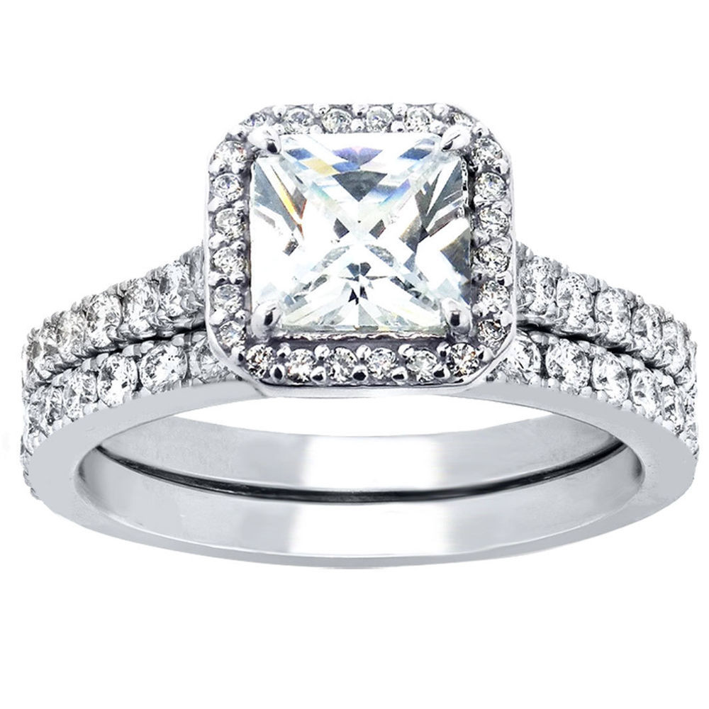 Engagement And Wedding Rings Sets
 Hot 2 Pcs Women Princess Cut Sterling Silver Bridal